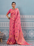 Gajari colored silk saree with matching silk blouse piece