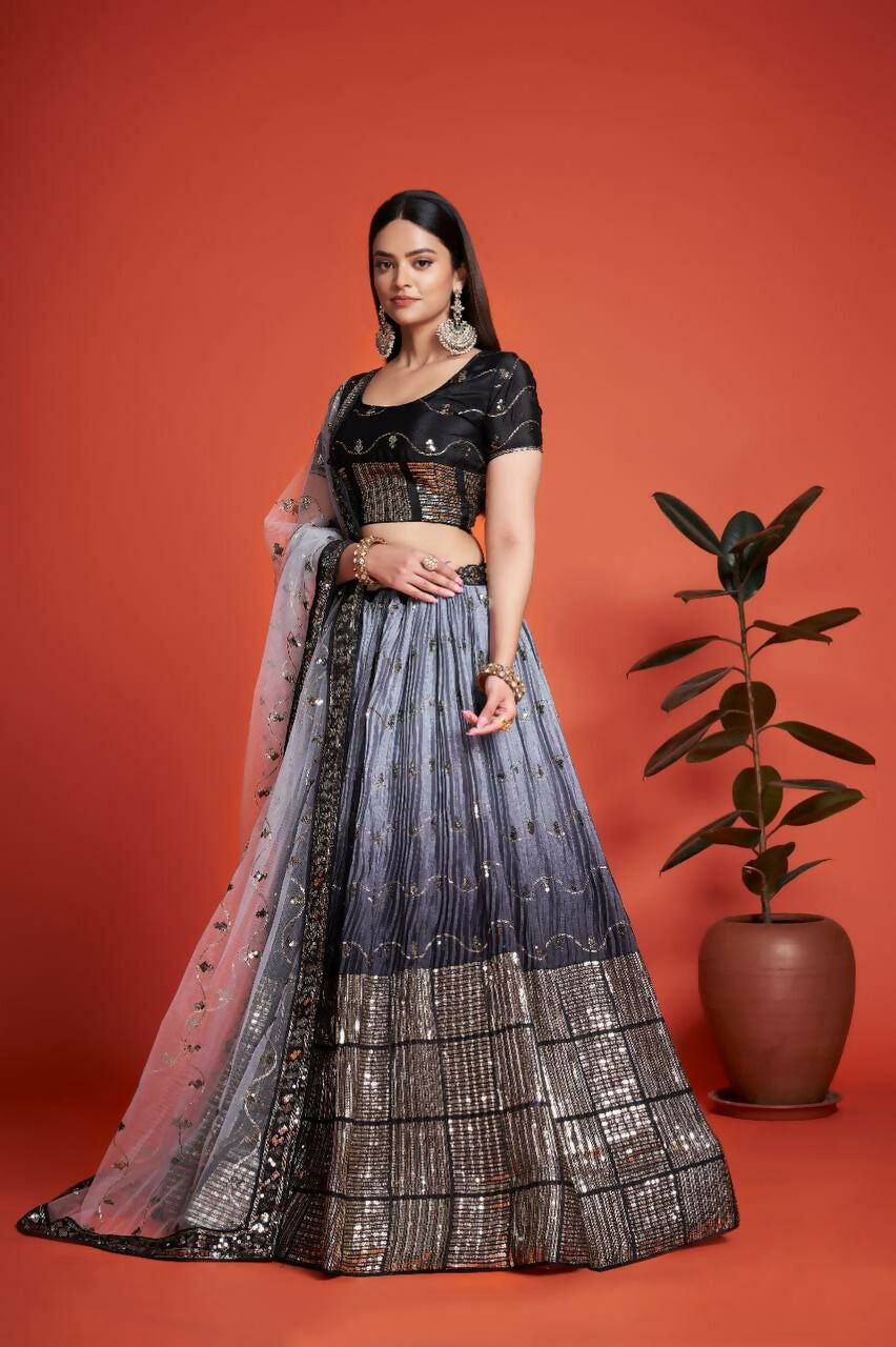 Black Heavy Chinon Lehenga Choli with Sequins Embroidery