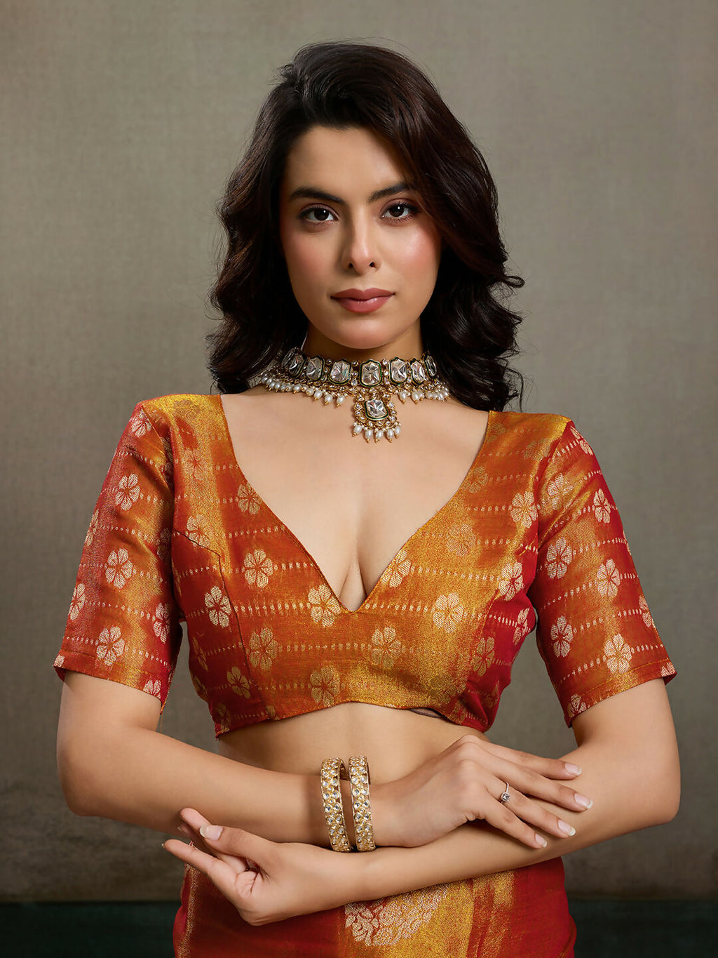 Orange Tissue Silk Saree with Matching Blouse Piece