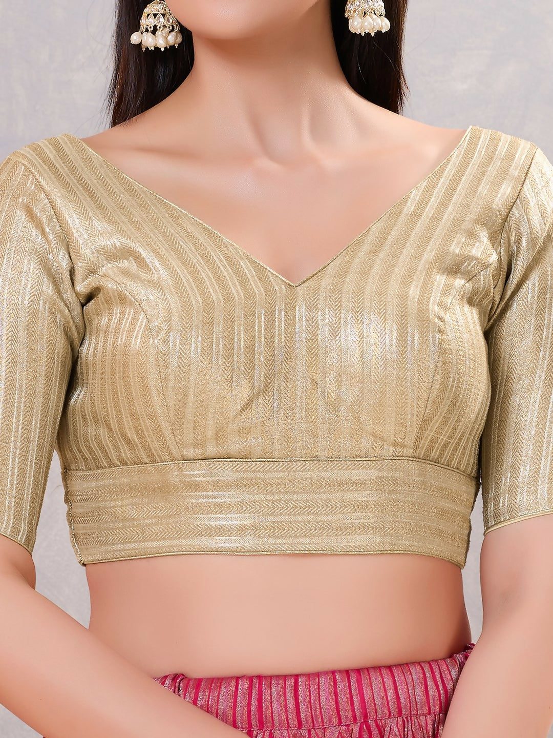 Light-Gold Jacquard Stitched Blouse for Women, Festive Ethnic Wear