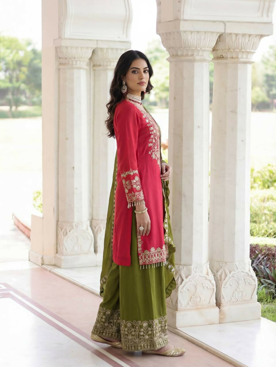 Pink Silk Embroidered Sharara Set with Stitched Kurti