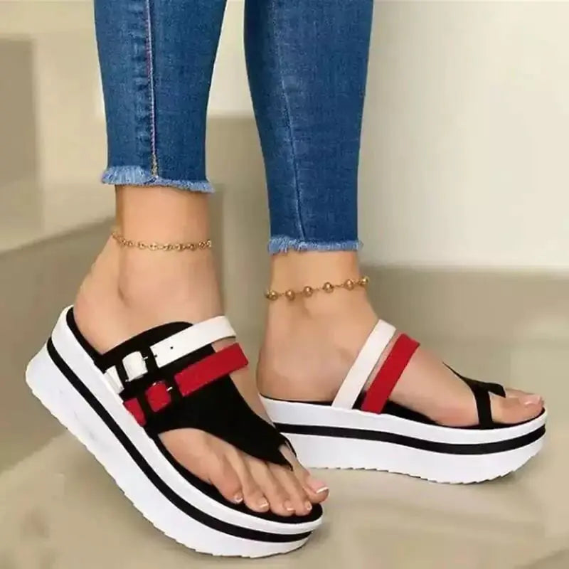 Women's Red White Blue Wedge Platform Thong Sandals - Image 18