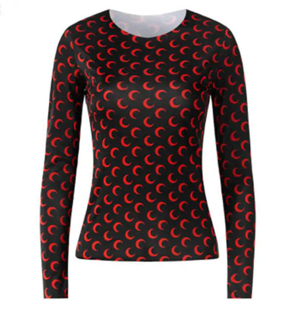 Women Long Sleeve Moon Print Crew Neck Shirt Soft Base Layer - Image 8