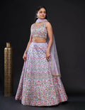 Light purple heavy satin silk lehenga with sequins and thread embroidery