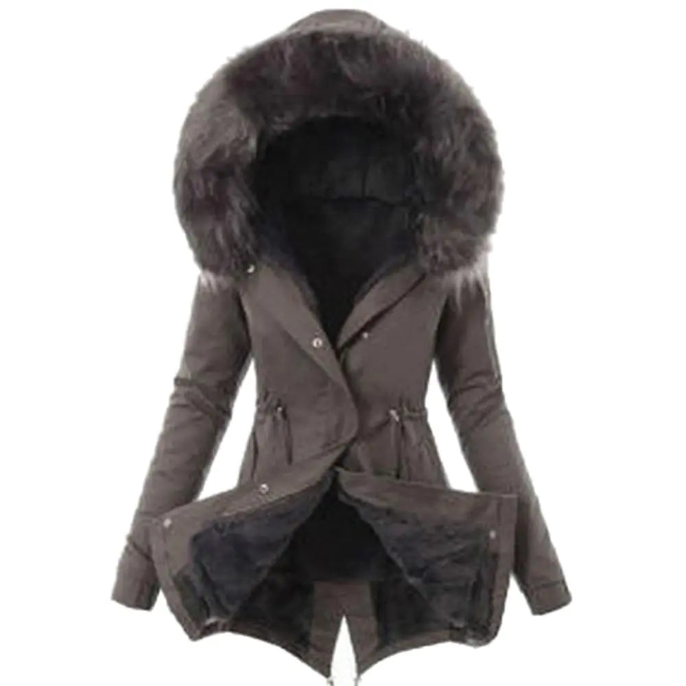 Casual Long Cotton Puffer Coat with Faux Fur Hood