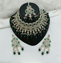 Elegant ruby color stone work statement necklace and matching earring set