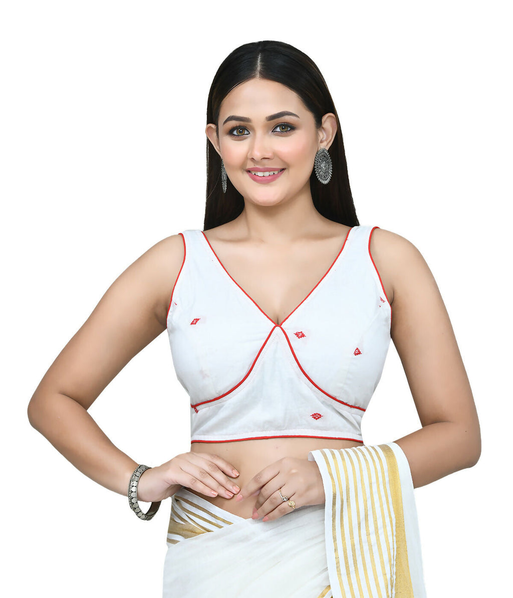 Women's White Embroidered Art Silk Blouse - Ready to Wear