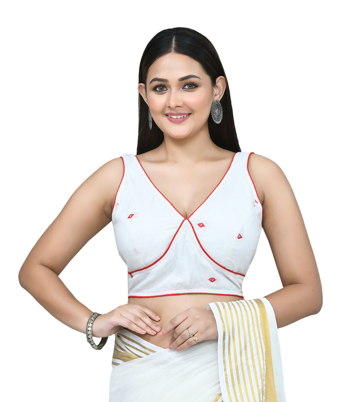 Women's White Embroidered Art Silk Blouse - Ready to Wear