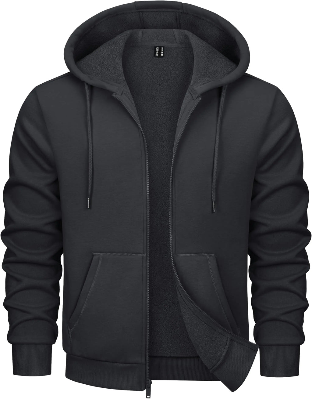 MAGCOMSEN Mens Fleece Jacket with Hood Classic Trendy Thermal Pullover Fleece Lined Sweatshirt Zip Up Hoodies for Men Casual Black M