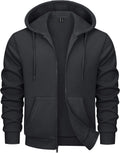 MAGCOMSEN Mens Fleece Jacket with Hood Classic Trendy Thermal Pullover Fleece Lined Sweatshirt Zip Up Hoodies for Men Casual Black M