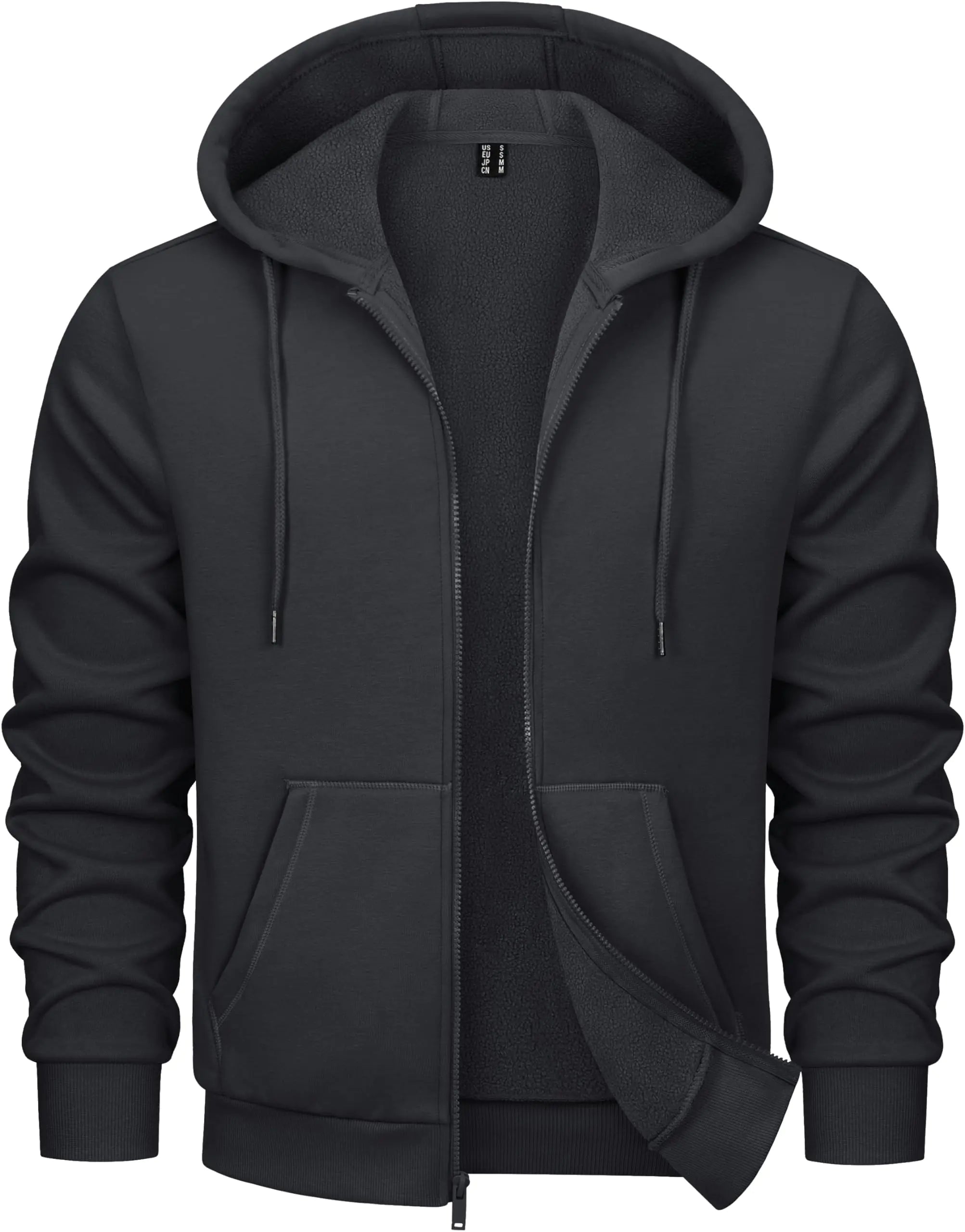 MAGCOMSEN Mens Fleece Jacket with Hood Classic Trendy Thermal Pullover Fleece Lined Sweatshirt Zip Up Hoodies for Men Casual Black M