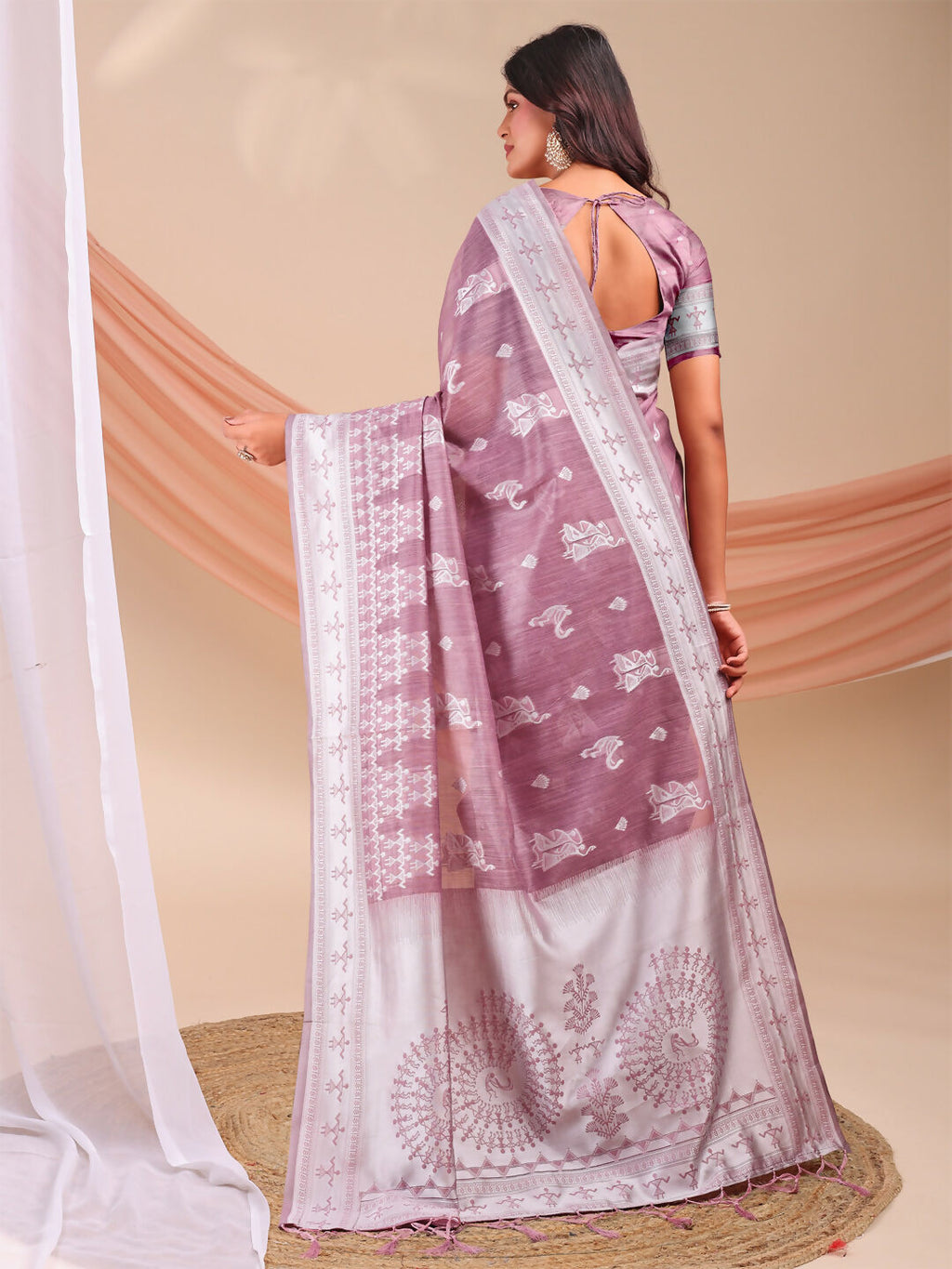 Varnika Purple Linen Cotton Saree with Matching Blouse Piece
