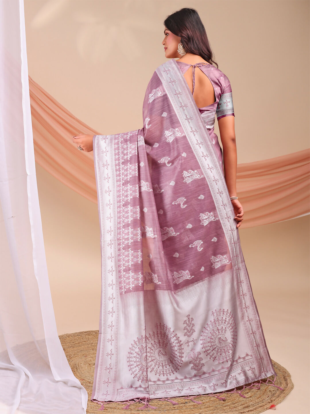 Varnika Purple Linen Cotton Saree with Matching Blouse Piece