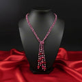 2-line pink Agate bead statement necklace on a white background