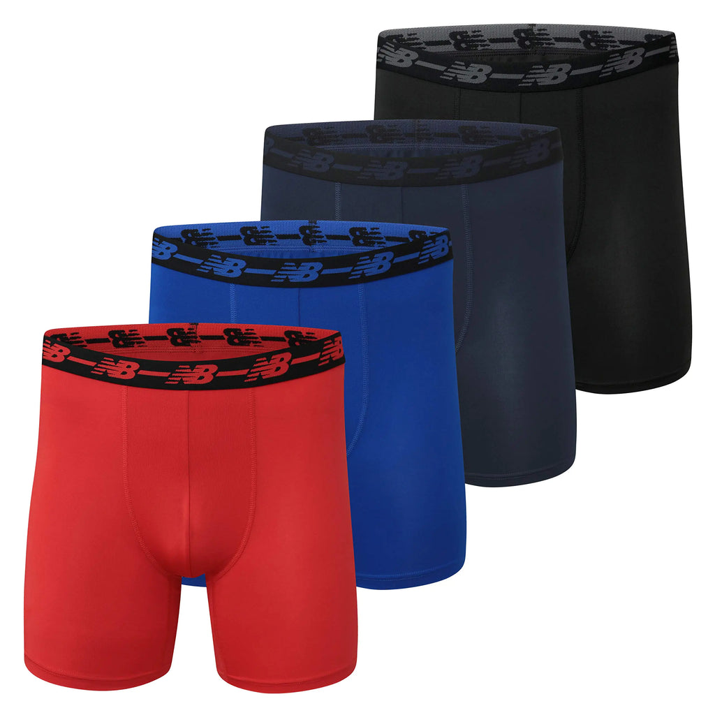 New Balance Men Standard 5" Performance No Fly Boxer Brief (4 Pack) Black/Team Royal/Team Navy/Embers 4X-Large