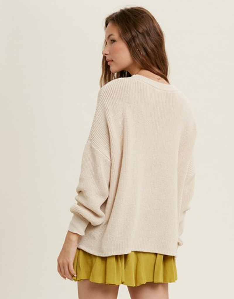 Vacay Handstitched Crewneck Sweater in Natural Knit