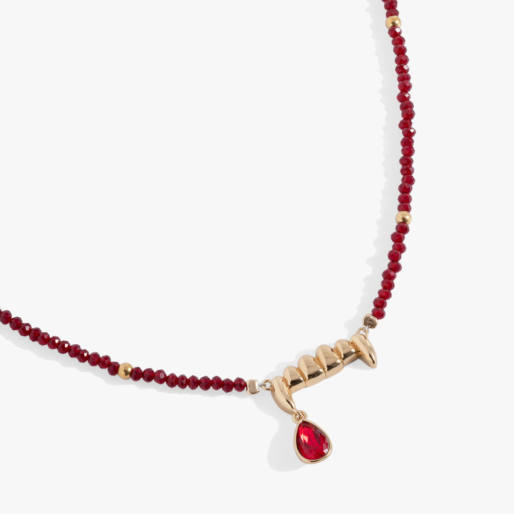 Vampire Teeth Fangs Pendant with Siam Crystal and Gold Plated Brass