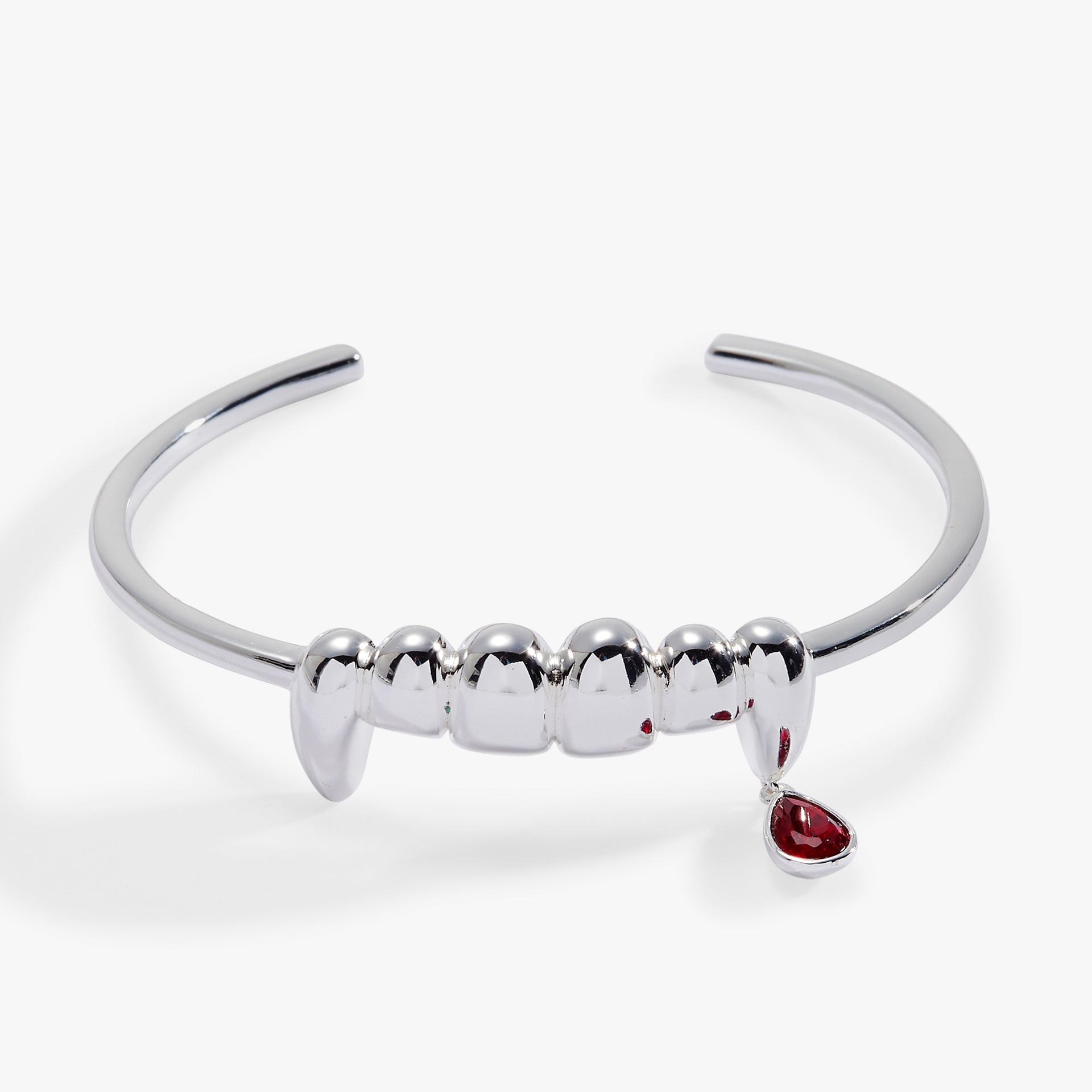 Vampire Teeth Fangs Cuff Bracelet in Silver and Red Gothic Style