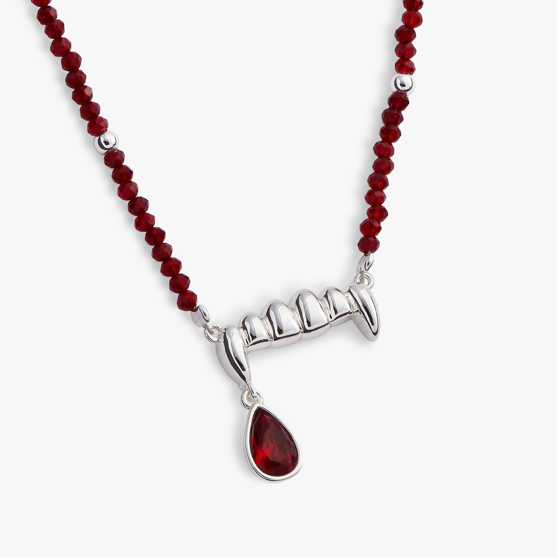 Vampire Teeth Fangs Pendant with Siam Crystal and Gold Plated Brass