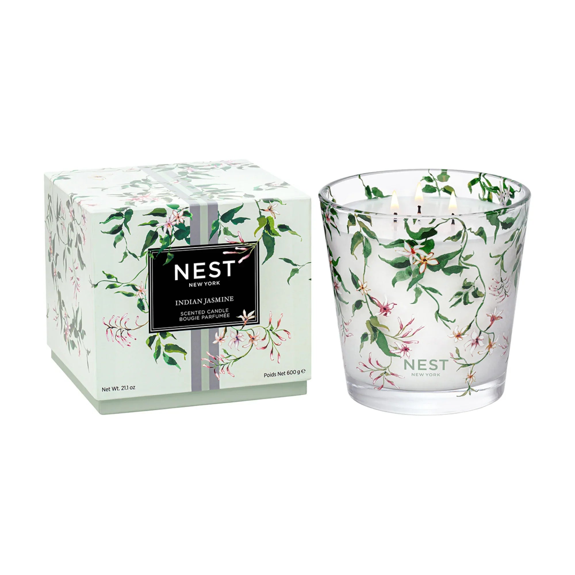 Indian Jasmine Floral Scented Candle in Modern Glass Vessel