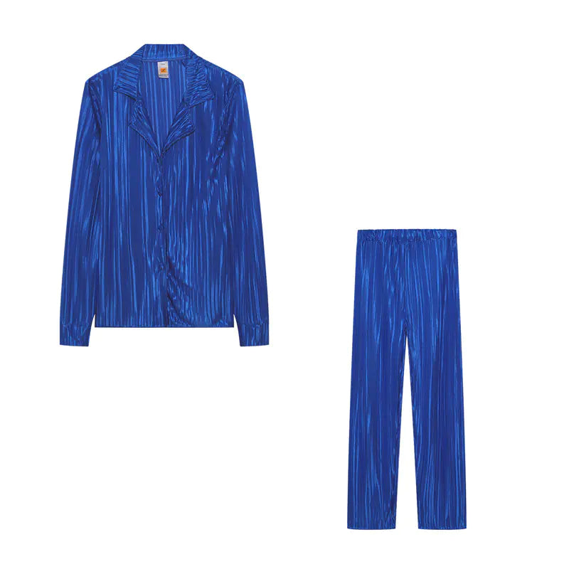 Women's Pleated Casual Button Down Shirt and Wide Leg Pant Set - Image 36