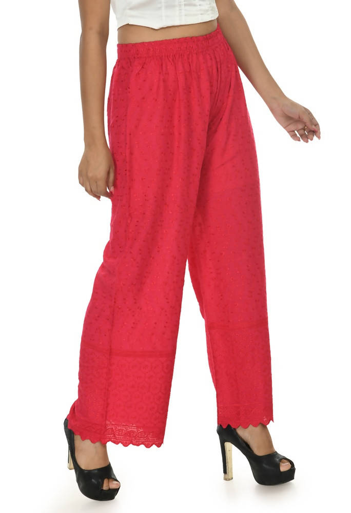 Magenta Rayon Cotton Palazzo with Detailed Chikankari Embroidery
