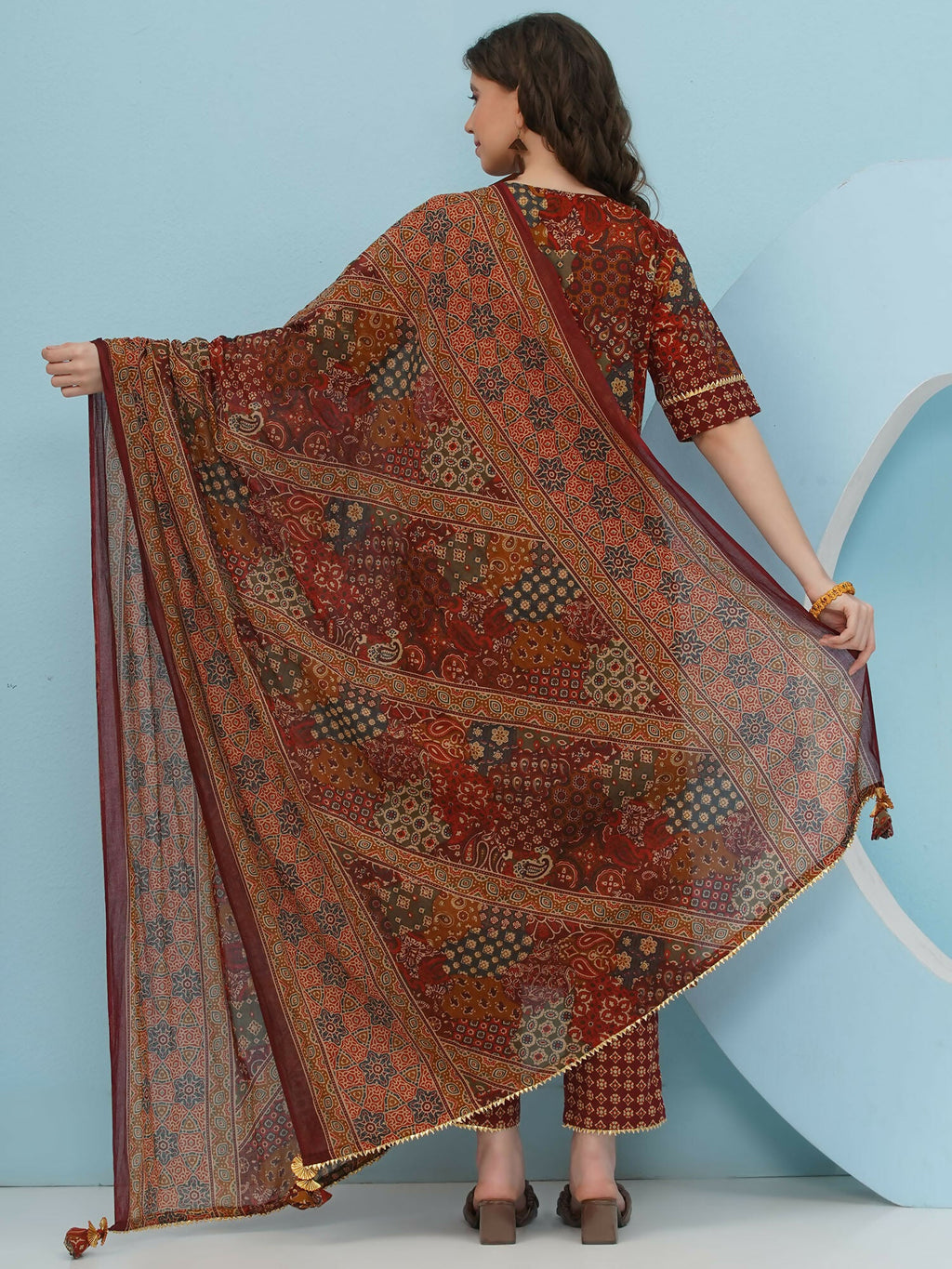 Brown Cotton Suit Set for Women