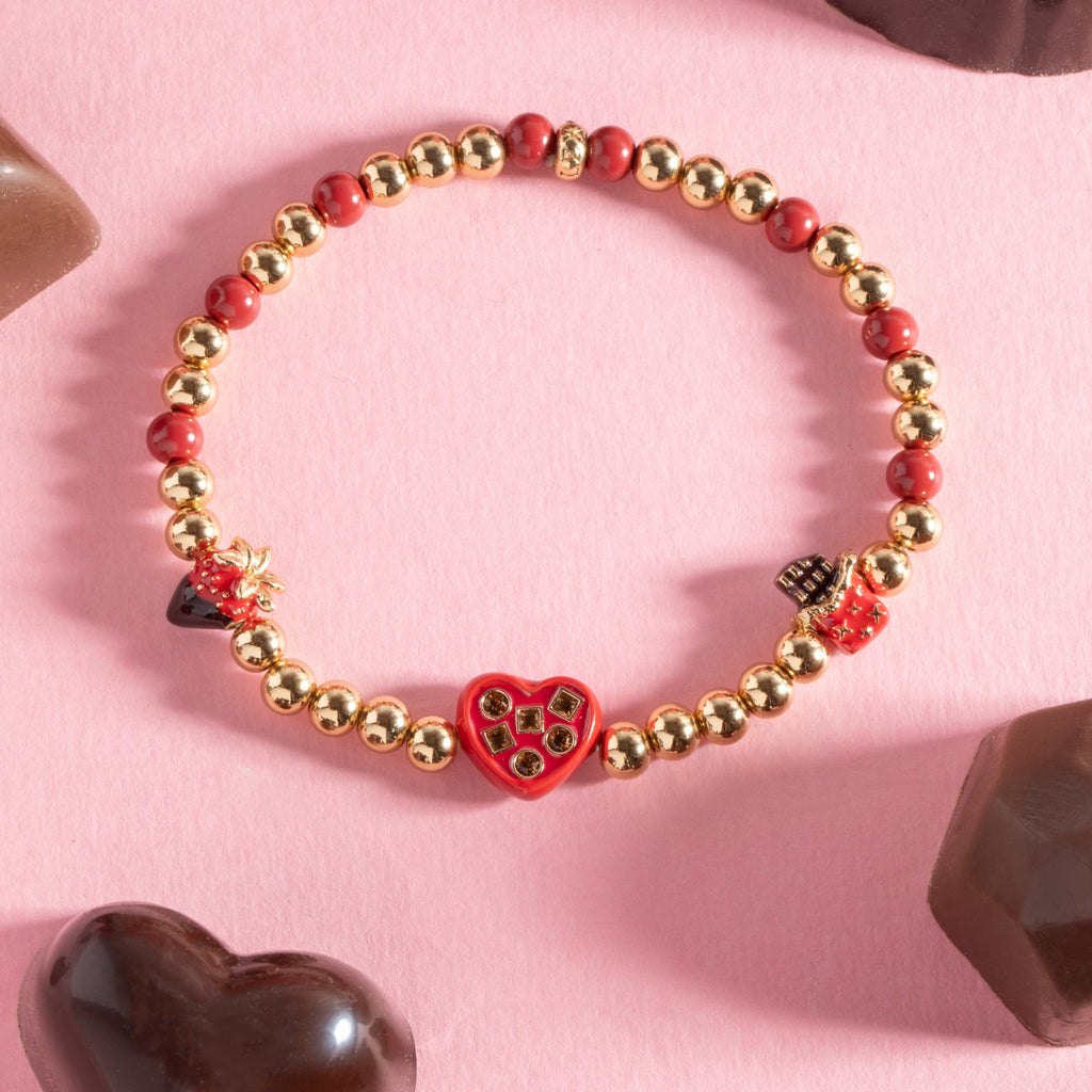 Chocolate Charm Stretch Bracelet Gold-Tone Sweet Jewelry Gift