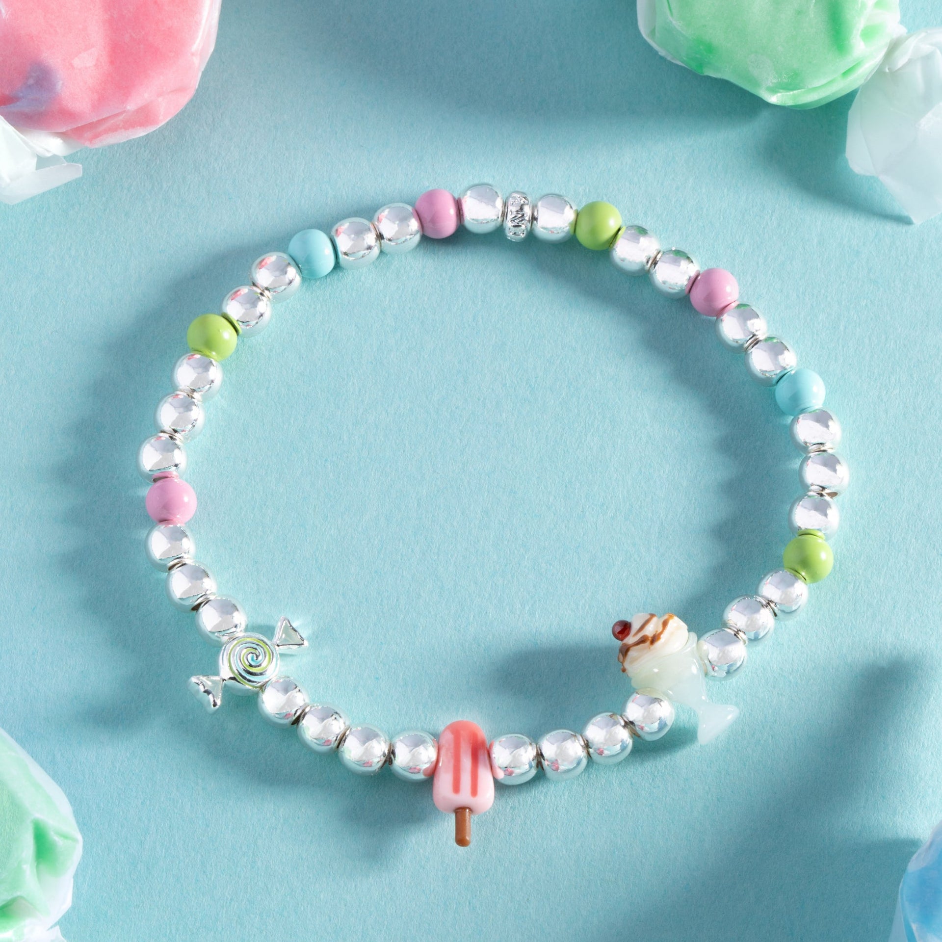 Sweet Treats Playful Charm Stretch Bracelet with Multi-Color Charms