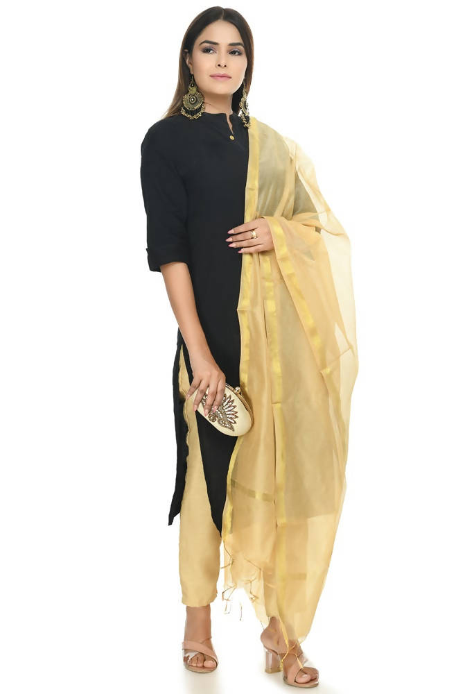 Golden Banarasi Piping Dupatta in Chanderi Silk