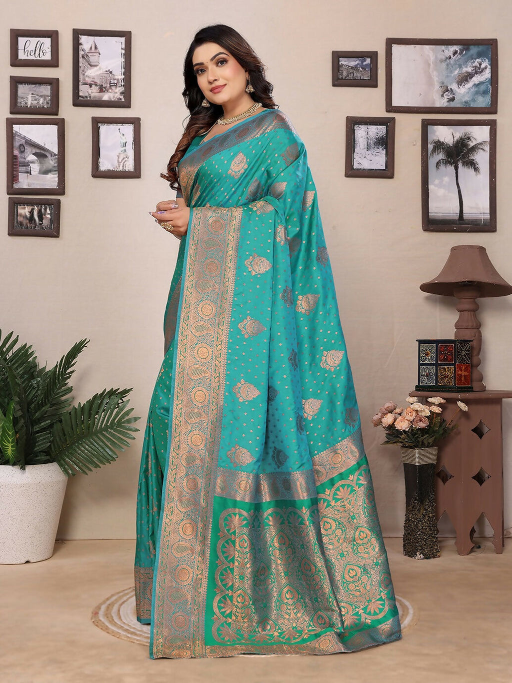 Light Green Banarasi Woven Soft Silk Saree with Matching Blouse