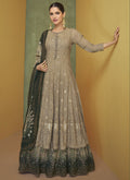Beige Georgette A-line Anarkali salwar kameez with embroidery