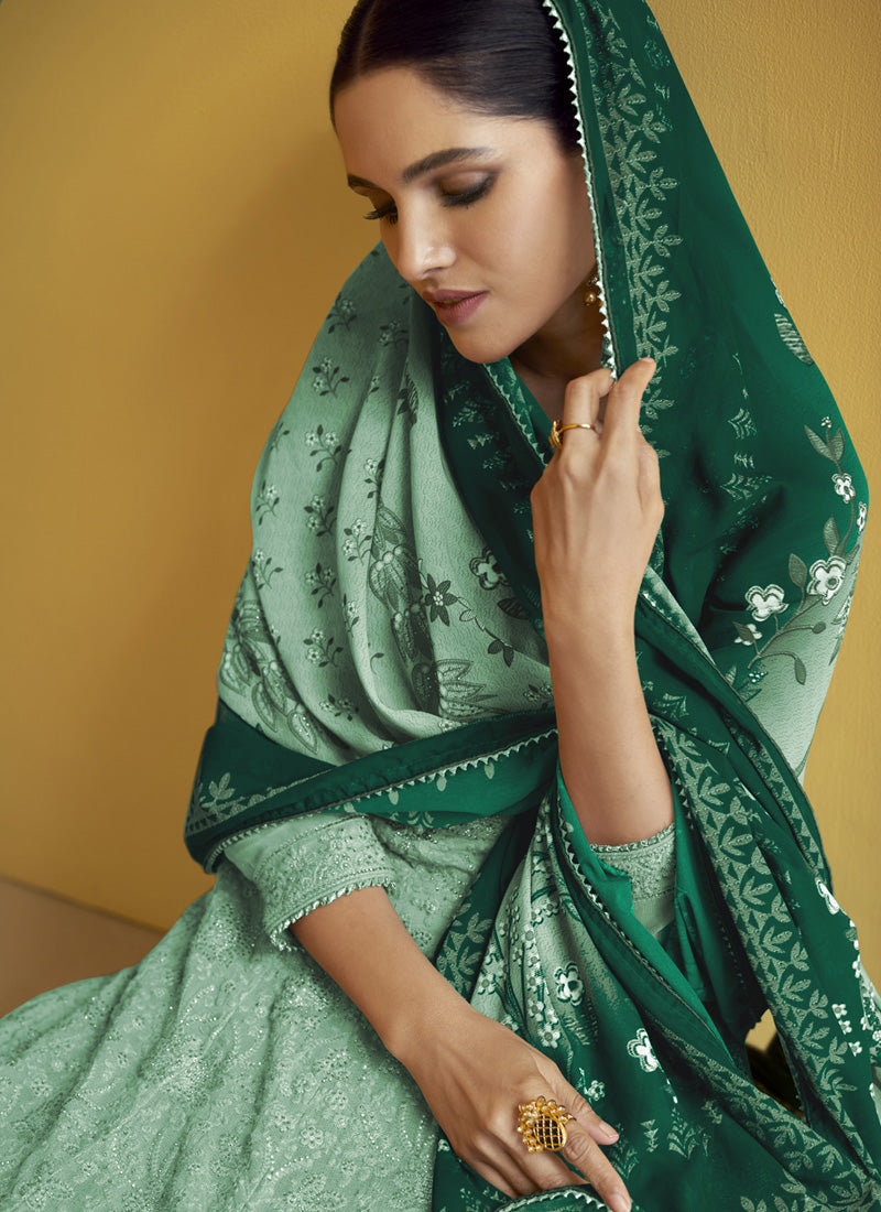 Turquoise Georgette Anarkali Salwar Kameez with Embroidery
