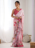 Baby pink Chinon silk designer saree with heavy mirror work border for toddlers and babies
