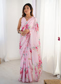 Baby Pink Chinon Silk Saree with Mirror Work Border for Girls