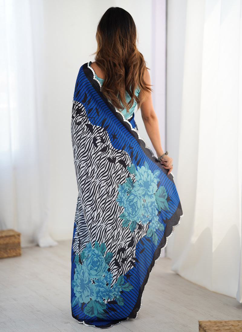 Multi Color Chinon Silk Saree with Mirror Work Border