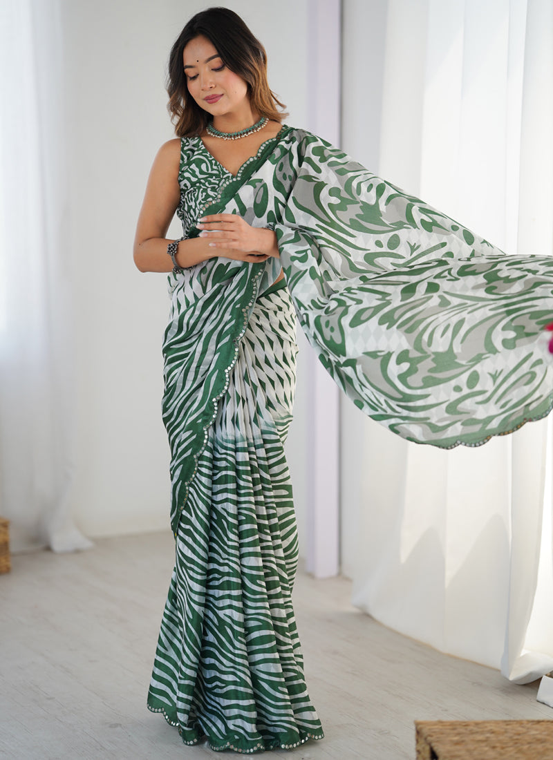 Multi Color Chinon Silk Saree with Mirror Work Border