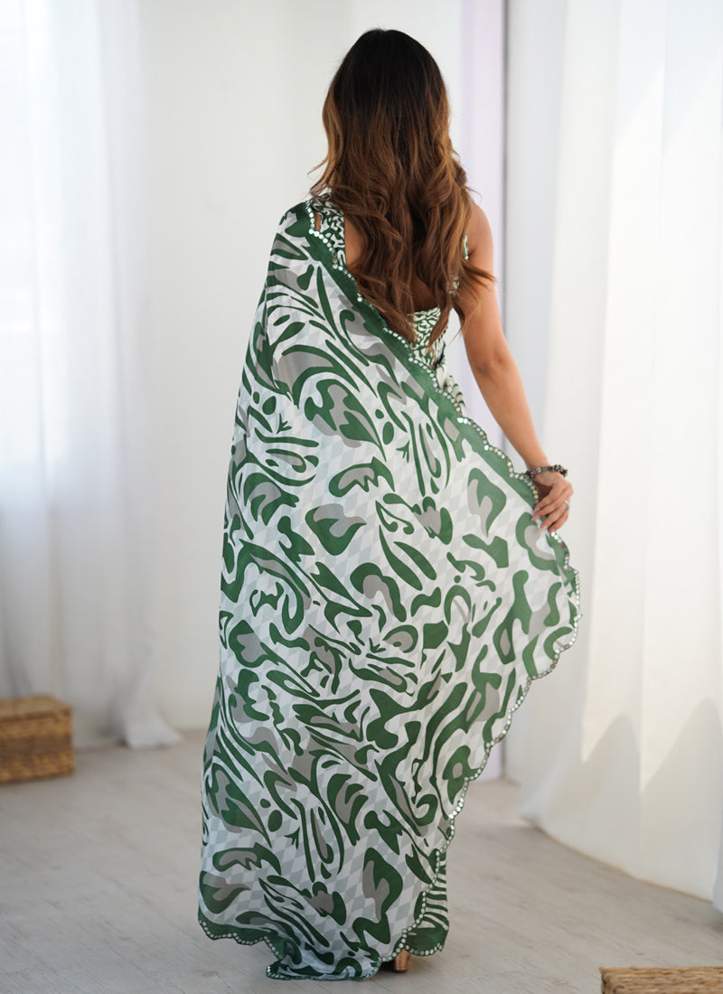 Multi Color Chinon Silk Saree with Mirror Work Border