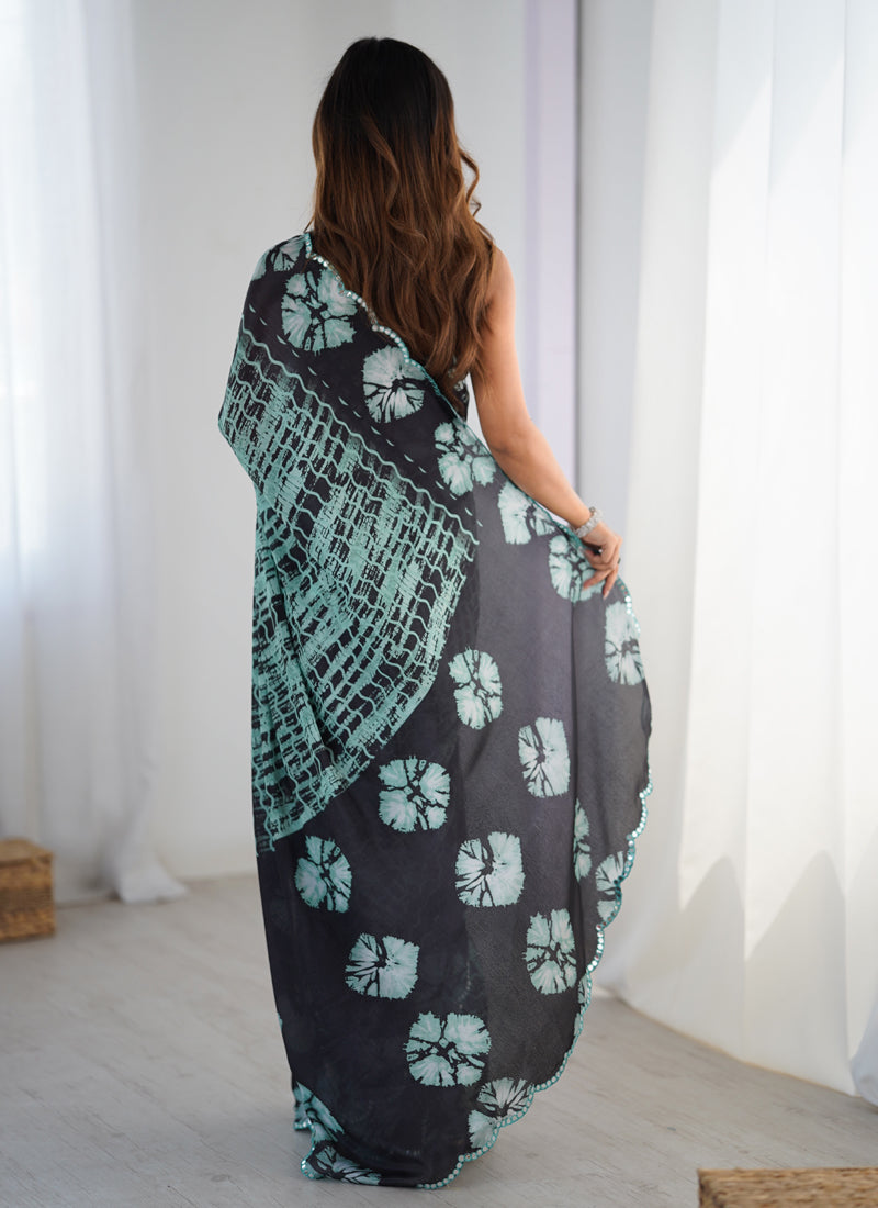 Multi Color Chinon Silk Designer Saree with Mirror Work Border