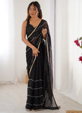 Vegaa Fashion Black Smooth Sitara Fabric Moti & Val Sequence Designer Saree