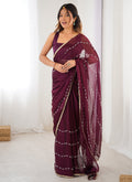 Vegaa Fashion Wine Smooth Sitara Fabric Moti & Val Sequence Designer Saree