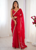 Red Fandy Silk Saree with Moti & Val Sequence Work
