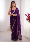 Vegaa Fashion Violet Fandy Silk Moti & Val Sequence Designer Saree