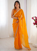 Vegaa Fashion Yellow Fandy Silk Moti & Val Sequence Designer Saree
