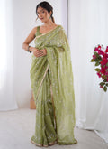 Vegaa Fashion Light Green Organza Moti & Val Sequence Party Wear Saree