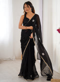 Vegaa Fashion Black Fandy Silk Moti & Val Sequence Designer Saree