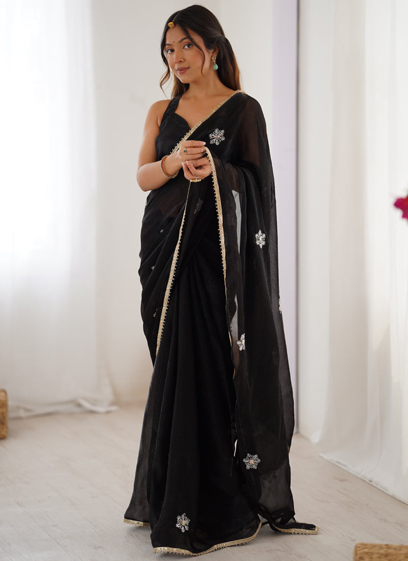 Vegaa Fashion Black Fandy Silk Moti & Val Sequence Designer Saree