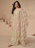 Cream Chinon silk palazzo suit with exquisite gota patti and embroidery