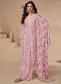 Light Pink Chinon Silk Palazzo Suit featuring delicate gota patti embroidery