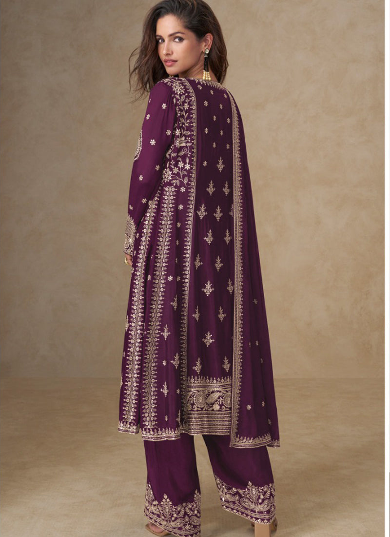 Vegaa Fashion Purple Chinon Silk Embroidered Designer Salwar Suit